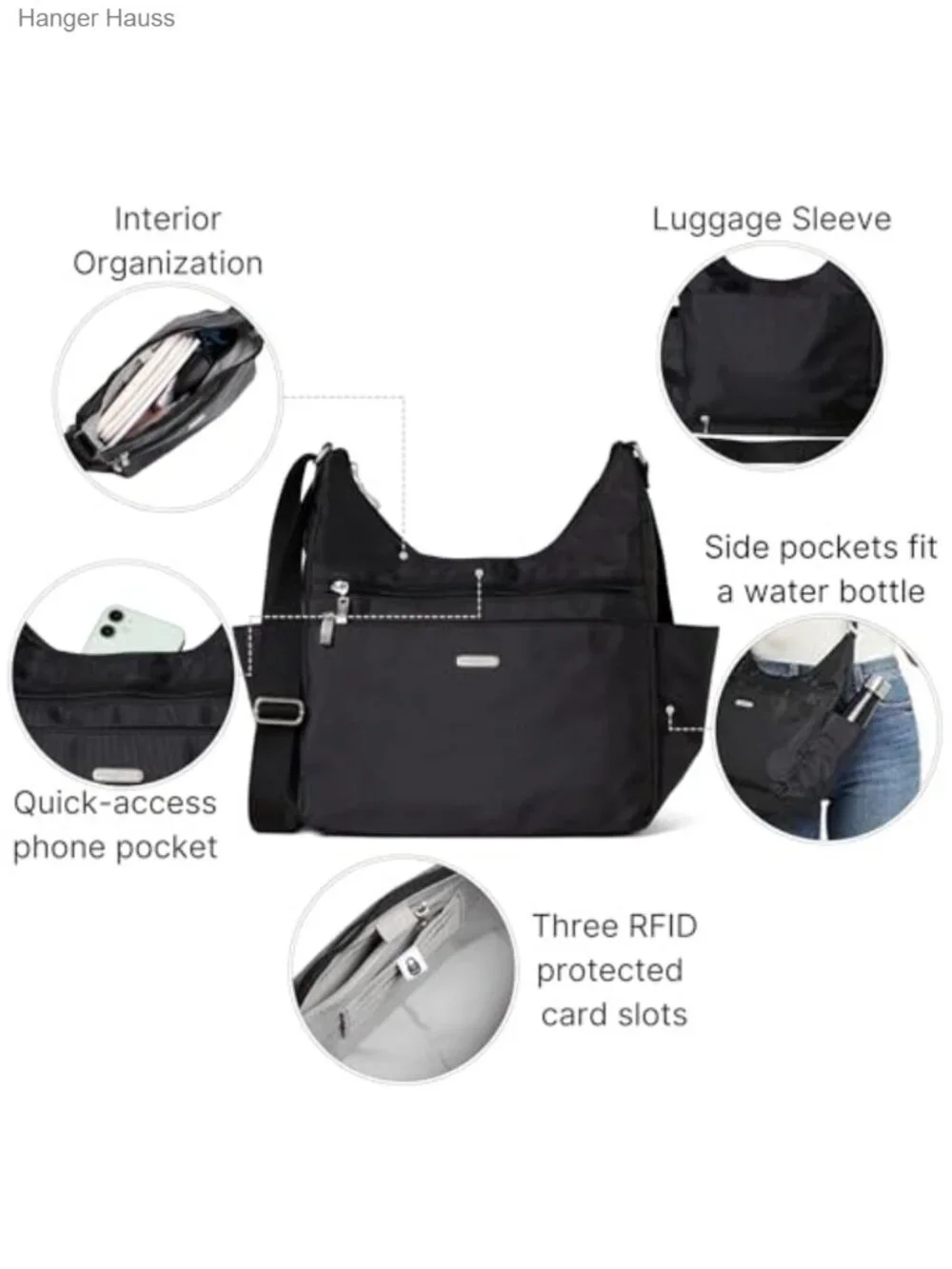Lightweight Machine Washable Hobo Crossbody with RFID Protection